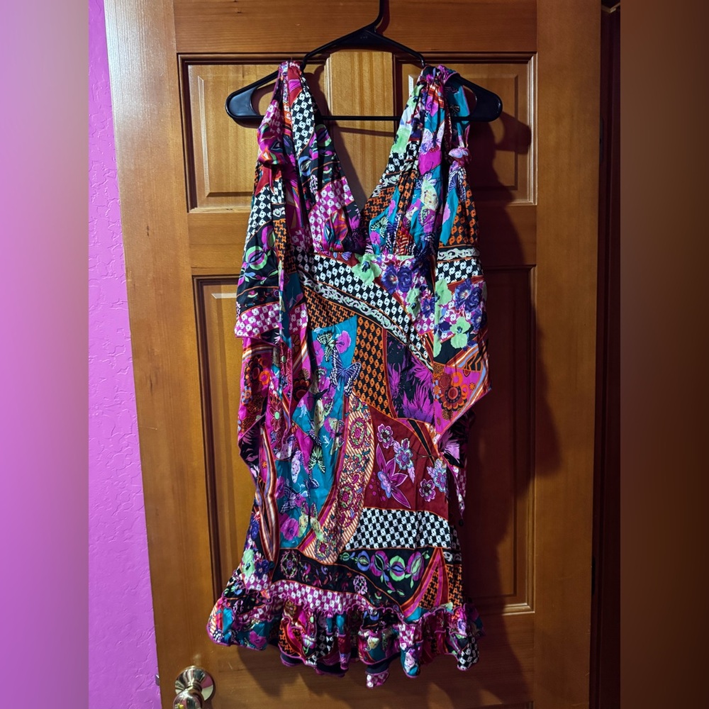 Vibrant Multi-Color Floral Patchwork Wrap Dress-r… - image 3
